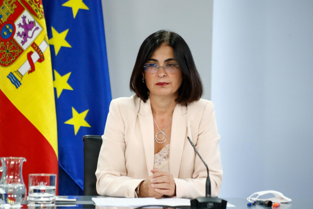 La ministra de Política Territorial y Función Pública, Carolina Darias, durante la comparecencia ante los medios tras la Conferencia multisectorial. En Madrid, (España), a 27 de agosto de 2020.