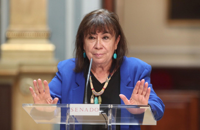 La vicepresidenta primera del Senado y portavoz de la Mesa, Cristina Narbona, ofrece una rueda de prensa tras la Junta de Portavoces en la Cámara Alta, en el Salón de los Pasos Perdidos, en Madrid (España) a 22 de septiembre de 2020.