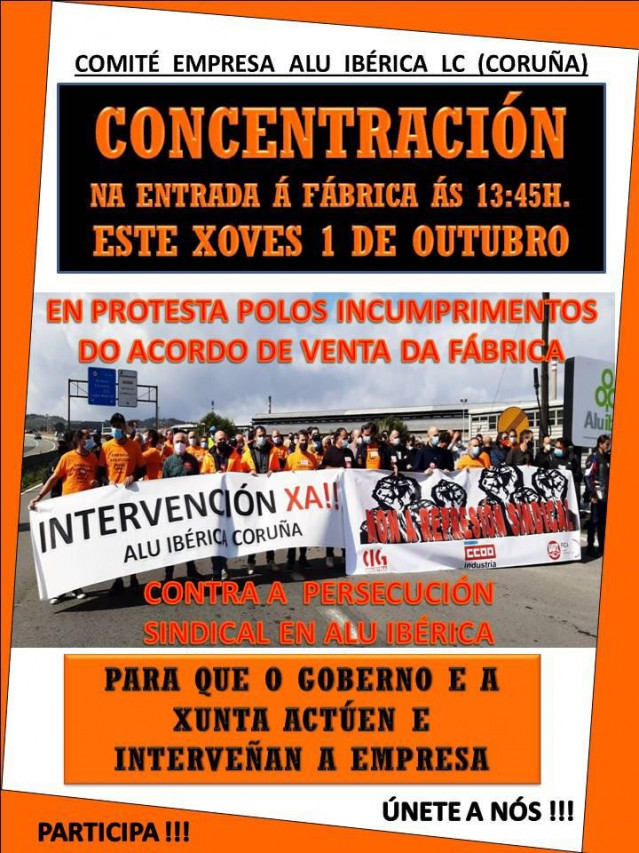 Cartel de concentración de los trabajadores de Alu Ibérica