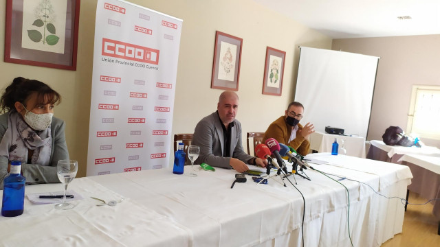 El secretario general de CCOO, Unai Sordo, en rueda de prensa este jueves desde Cuenca.