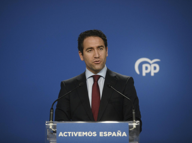 El secretario general del Partido Popular, Teodoro García Egea, interviene durante una rueda de prensa tras la reunión del Comité de Dirección del PP en su sede en la calle Génova, Madrid (España), a 23 de julio de 2020.
