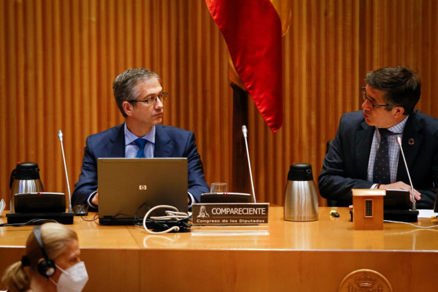 El gobernador del Banco de España, Pablo Hernández de Cos, en su comparecencia ante la Comisión del Congreso para la Reconstrucción el pasado mes de junio