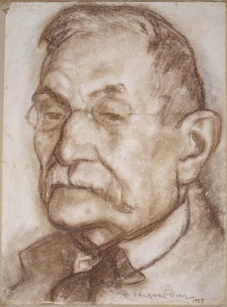 Benito Pu00e9rez Galdu00f3s por Daniel Vu00e1zquez Du00edaz. Sanguina sobre papel barbado. 1915
