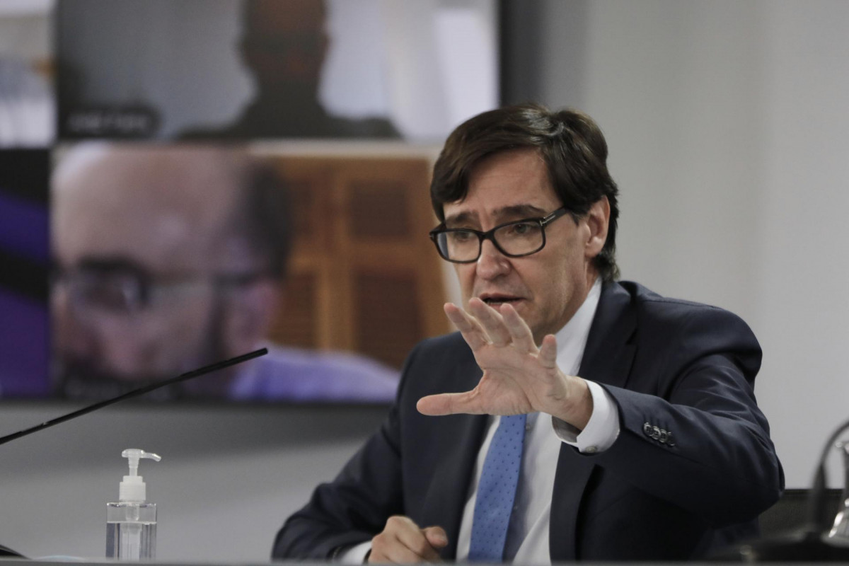 El ministro de Sanidad, Salvador Illa, comparece en rueda de prensa en Moncloa, para informar de la evolución de la pandemia, en Madrid (España), a 5 de octubre de 2020.