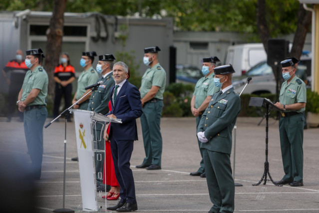El ministro del Interior, Fernando Grande-Marlaska, durante un discurso ante guardias civiles de Madrid