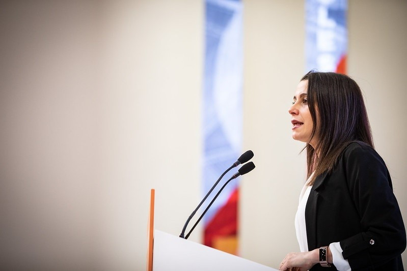 La presidenta de Ciudadanos, Inés Arrimadas, en una rueda de prensa en la sede del partido.