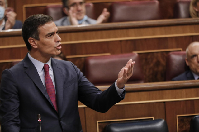 El presidente del Gobierno, Pedro Sánchez, en una sesión de control en el Congreso