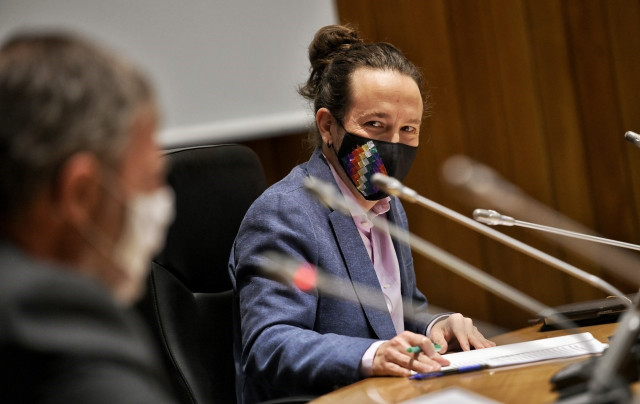 El vicepresidente segundo del Gobierno, Pablo Iglesias, durante una reunión con embajadores de países europeos.