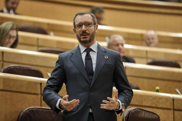 El Portavoz del Grupo Popular en el Senado, Javier Maroto, durante su intervención en una sesión de control al Gobierno en el Senado, en Madrid (España) a 14 de julio de 2020.