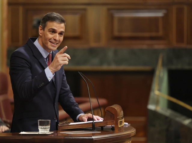 El presidente del Gobierno, Pedro Sánchez, en el debate de la moción de censura de Vox, en el Congreso