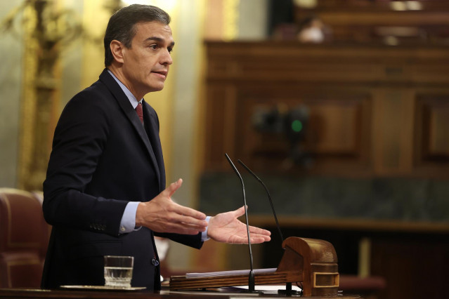 El presidente del Gobierno, Pedro Sánchez, durante el debate de la moción de censura planteada por Vox en el Congreso de los Diputados.