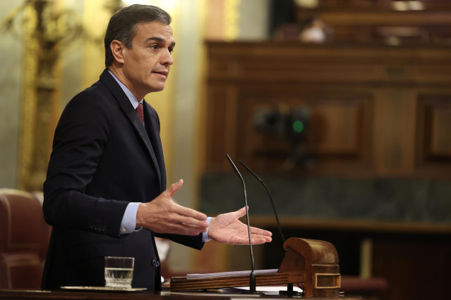 El presidente del Gobierno, Pedro Sánchez, durante el debate de la moción de censura planteada por Vox en el Congreso de los Diputados.