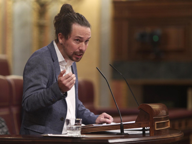El vicepresidente segundo del Gobierno, Pablo Iglesias, interviene durante la segunda sesión del pleno en el que se debate la moción de censura planteada por Vox, en el Congreso de los Diputados, Madrid (España), a 22 de octubre de 2020.