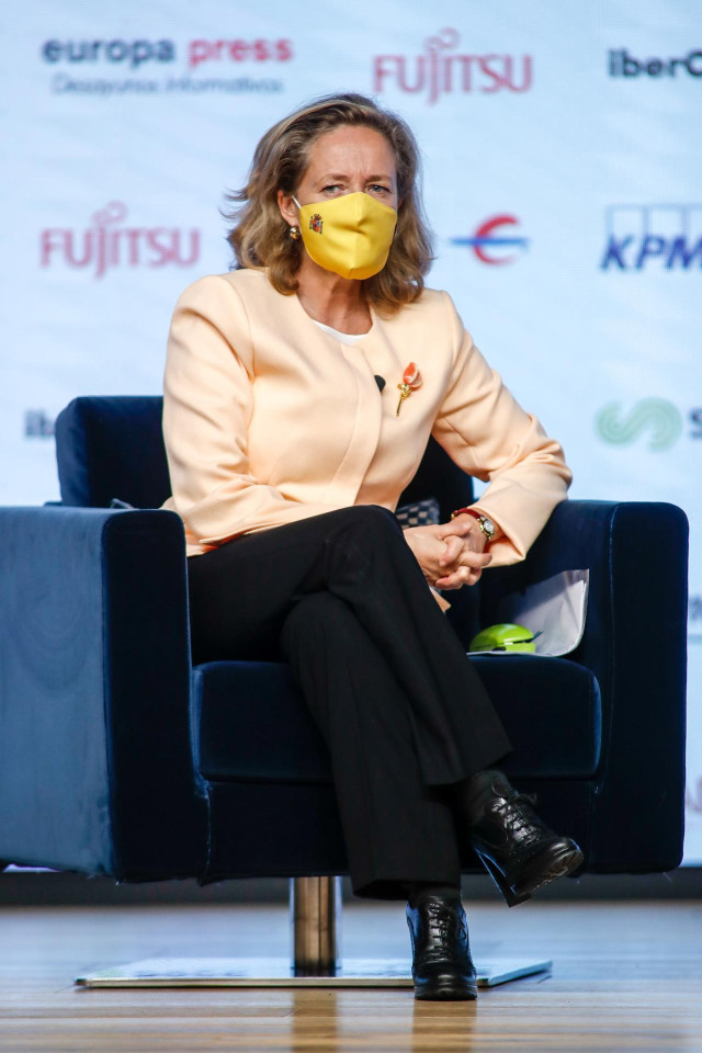 La vicepresidenta tercera y ministra de Asuntos Económicos y Transformación Digital, Nadia Calviño, durante un Desayuno Informativo de Europa Press, en Madrid (España), a 29 de octubre de 2020.