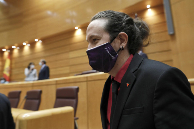 El vicepresidente segundo del Gobierno, Pablo Iglesias, a su llegada a una sesión de control al Gobierno en el Senado, a 20 de octubre de 2020.