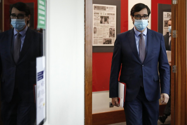 El ministro de Sanidad, Salvador Illa, comparece en rueda de prensa para detallar el proyecto de PGE 2021 correspondientes a Sanidad, en Moncloa, Madrid (España), a 30 de octubre de 2020.