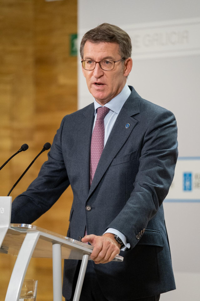 El presidente de la Xunta, Alberto Núñez Feijóo, en rueda de prensa.