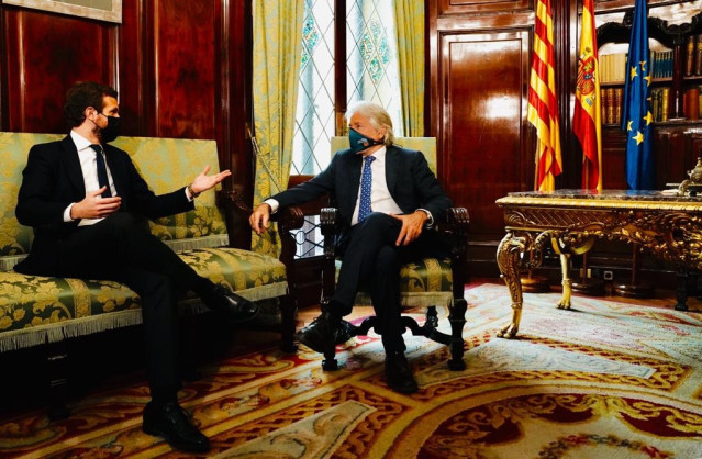 El líder del PP, Pablo Casado, se reúne con  Barcelona con la patronal catalana Foment del Treball. En Barcelona, 6 de noviembre de 2020.