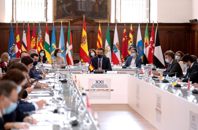 El presidente del Gobierno, Pedro Sánchez, preside la XXI Conferencia de Presidentes, en San Millán de la Cogolla, La Rioja (España), a 31 de julio de 2020.
