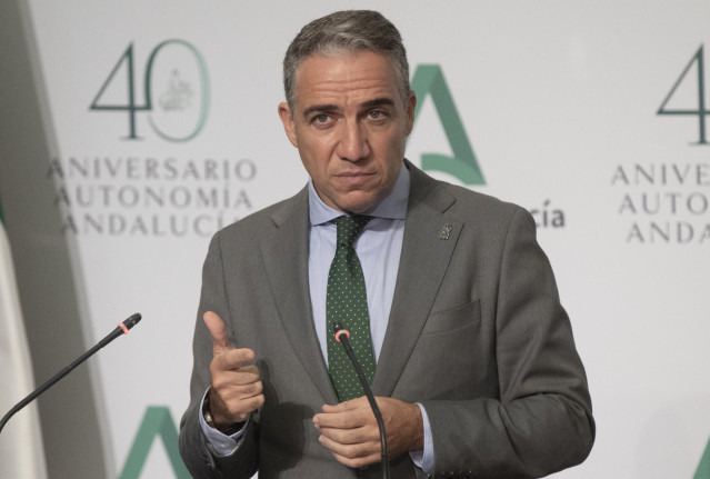 El consejero de Presidencia, Administración Pública e Interior y portavoz del Gobierno andaluz, Elías Bendodo, en una foto de archivo.