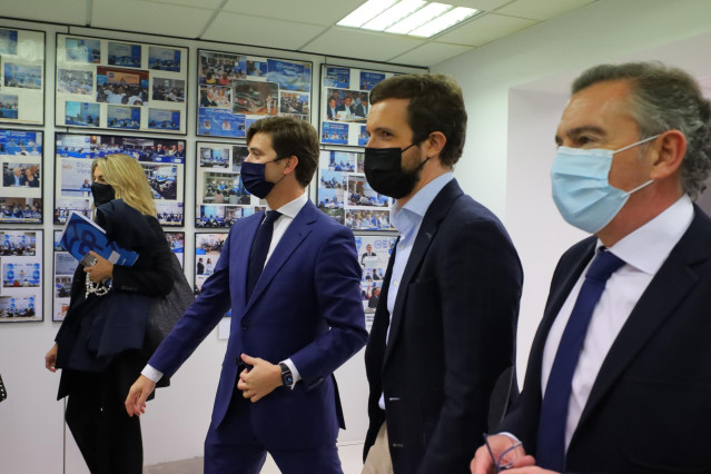 El líder del PP, Pablo Casado a su llegada al acto de clausura del 17º Congreso Provincial del PP de Zaragoza
