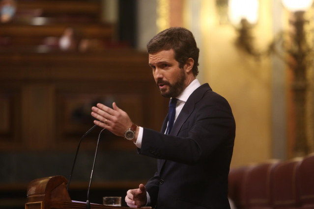 El líder del PP, Pablo Casado, durante una intervención en el Pleno del Congreso.