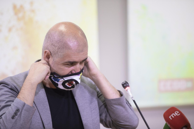 rueda de prensa del secretario general de CCOO, Unai Sordo, para analizar la situación laboral, económica y social de España y Andalucía. En Sevilla (Andalucía, España), a 22 de octubre de 2020.