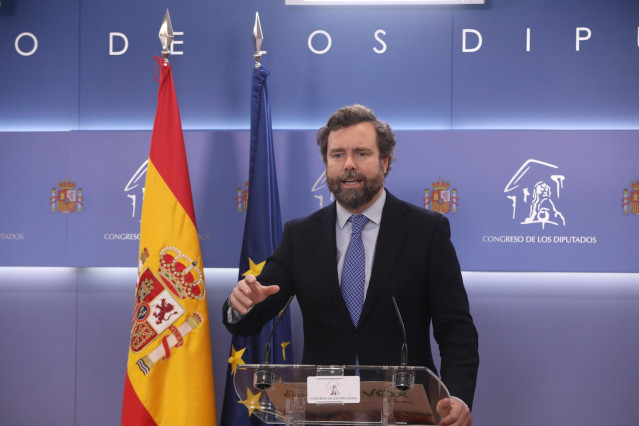 El portavoz de Vox en el Congreso, Iván Espinosa de los Monteros, en rueda de prensa