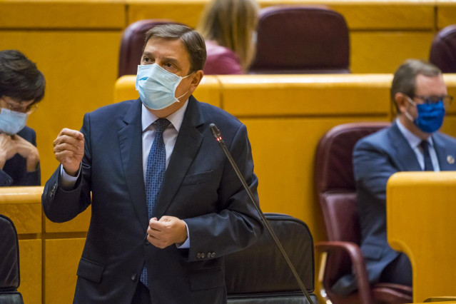 La ministro de Agricultura, Pesca y Alimentación, Luis Planas, interviene durante una sesión de control al Gobierno en el Senado