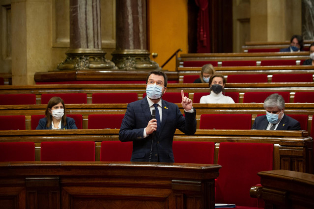 El vicepresidente de la Generalitat, Pere Aragonès, en la sesión de control al Govern.