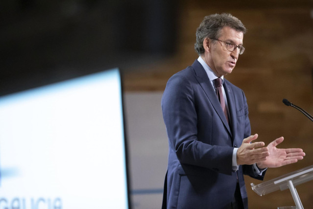 El presidente de la Xunta, Alberto Núñez Feijóo, en la rueda de prensa posterior a la reunión del Consello