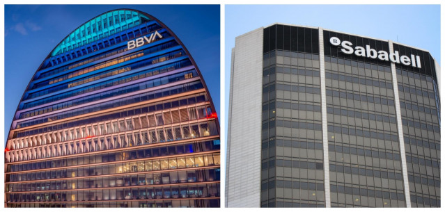 Sedes de BBVA y Banco Sabadell.