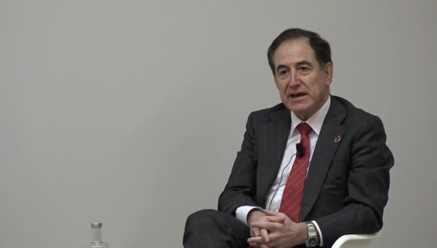 El presidente de Mapfre, Antonio Huertas, durante su intervención en el I Foro del Observatorio Mapfre de Finanzas Sostenibles.