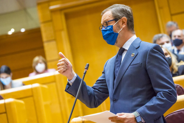 El portavoz del PP en el Senado, Javier Maroto, interviene durante una sesión de control al Gobierno en el Senado, en Madrid (España), a 3 de noviembre de 2020.