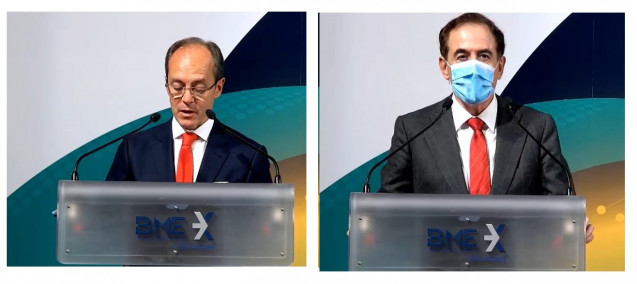El consejero delegado de Santander España, Rami Aboukhair, y el presidente de Mapfre, Antonio Huertas, en el Foro Latibex 2020.
