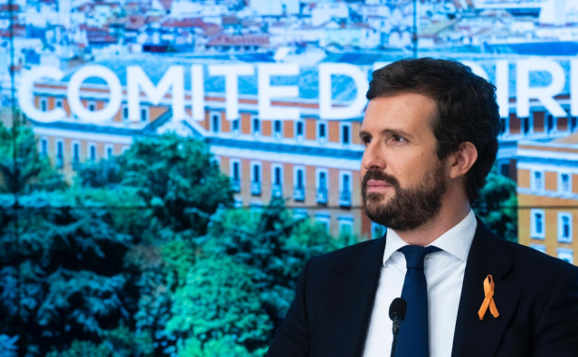 El líder del PP,  Pablo Casado, en una  reunión del comité de dirección del PP. En Madrid.