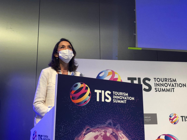 La ministra de Industria, Reyes Maroto, este jueves en Sevilla en el Tourism Innovation Summit (TIS) 2020.