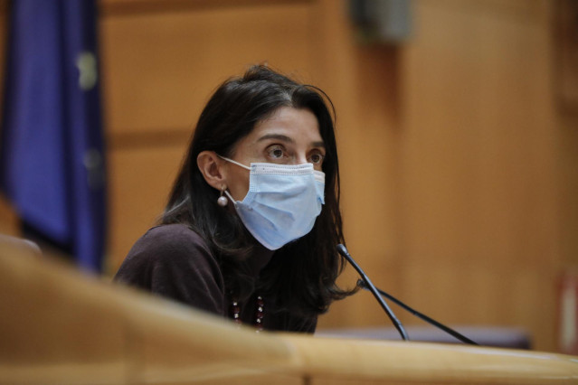 La presidenta del Senado, Pilar Llop, durante una sesión de control al Gobierno en la Cámara Alta, en Madrid (España), a 6 de octubre de 2020. Durante el pleno, el Gobierno contesta a cuestiones relacionadas con la labor del Rey, la situación del sector t