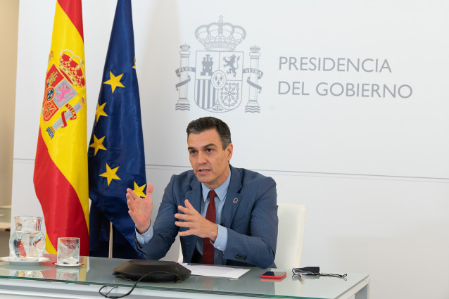 El presidente del Gobierno, Pedro Sánchez, participa por videoconferencia en el Foro de Política Exterior de la Fundación Körber, en Madrid (España), a 24 de noviembre de 2020. Este encuentro tiene como objetivo analizar los retos a los que se enfrenta la