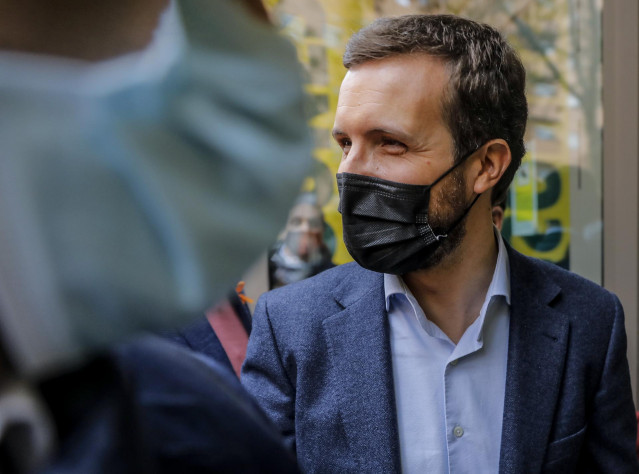 El presidente del PP, Pablo Casado, asiste a un encuentro del partido con el sector educativo en Valencia (Comunidad Valenciana / España) a 28 de noviembre de 2020.