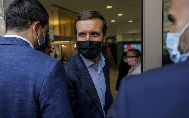 El presidente del PP, Pablo Casado, asiste a un encuentro del partido con el sector educativo en Valencia (Comunidad Valenciana / España) a 28 de noviembre de 2020.