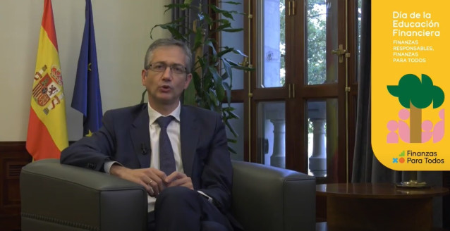 El gobernador del Banco de España, Pablo Hernández de Cos, en el Día de la Educación Financiera.