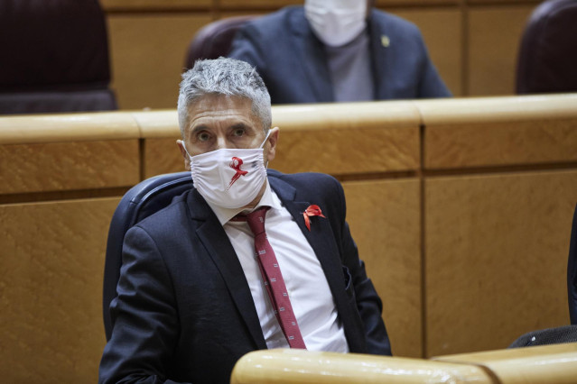 El ministro del Interior, Fernando Grande-Marlaska, durante una sesión de control al Gobierno en el Senado, en Madrid (España), a 1 de diciembre de 2020. Se trata de la última sesión de control al Ejecutivo del año y, a pesar de no contar con el president