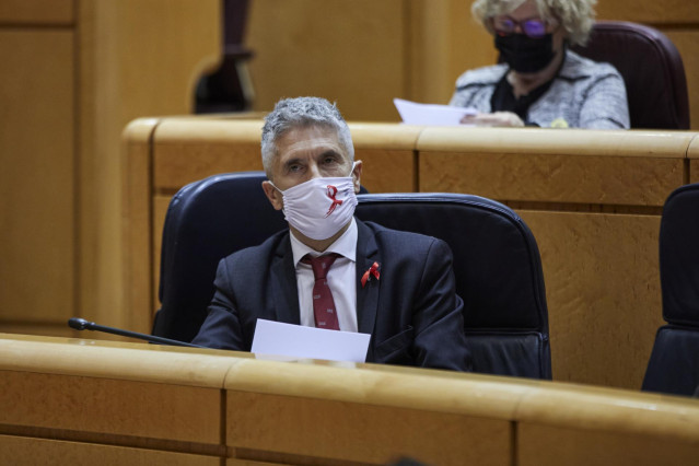 El ministro del Interior, Fernando Grande-Marlaska, durante una sesión de control al Gobierno en el Senado, en Madrid (España), a 1 de diciembre de 2020. Se trata de la última sesión de control al Ejecutivo del año y, a pesar de no contar con el president