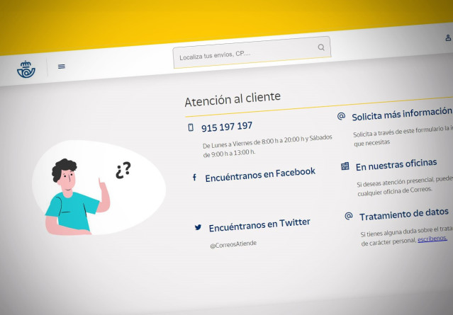 Captura de la web de Correos en la que aparece el nuevo número de teléfono