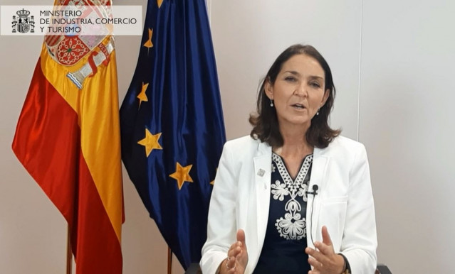 La ministra de Industria, Comercio y Turismo, Reyes Maroto, durante su discurso en los Premios InnovaCción 2020.