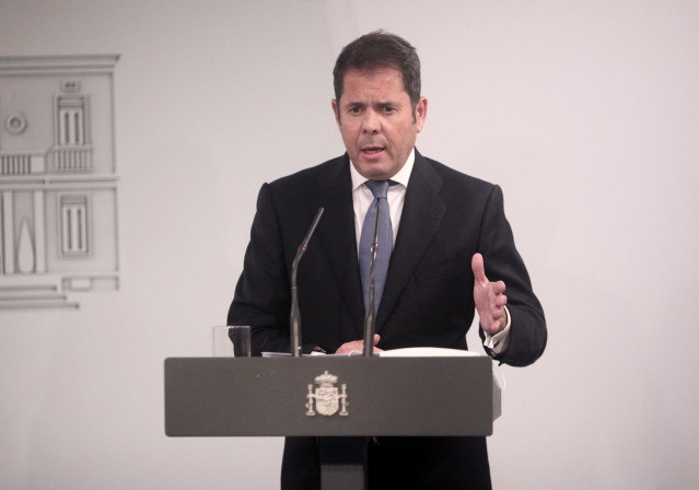 El presidente de CEPYME, Gerardo Cuerva, en rueda de prensa tras la constitución con el Gobierno de la Mesa de Diálogo Social para la Recuperación, la Transformación y la Resiliencia, en Moncloa, Madrid (España), a 16 de noviembre de 2020. La Mesa de Diál