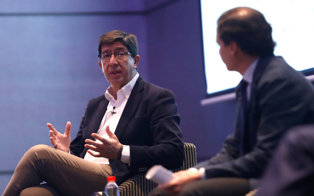 El vicepresidente de la Junta y líder de Cs en Andalucía, Juan Marín, intervienen en los desayunos informativos de Europa Press Andalucía con el patrocinio de Fundación Unicaja, Atlantic Copper y Laboratorios Vir.