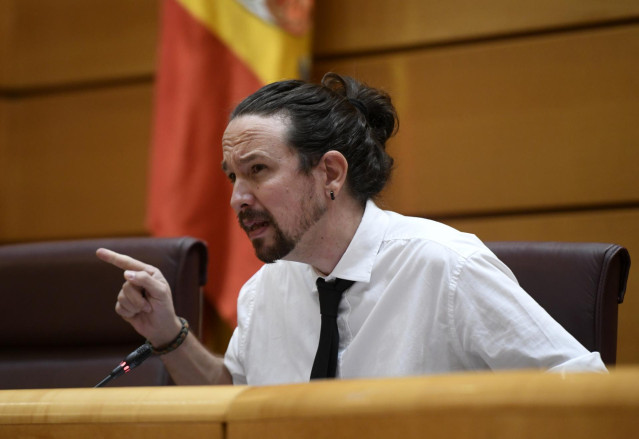 El vicepresidente segundo y ministro de Derechos Sociales y Agenda 2030, Pablo Iglesias, comparece en el Senado en Comisión para las Políticas Integrales de la Discapacidad, en Madrid (España), a 8 de octubre de 2020.