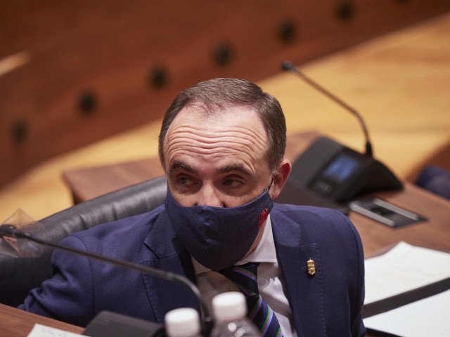 El presidente de UPN y portavoz de Navarra Suma, Javier Esparza, en el Parlamento de Navarra.